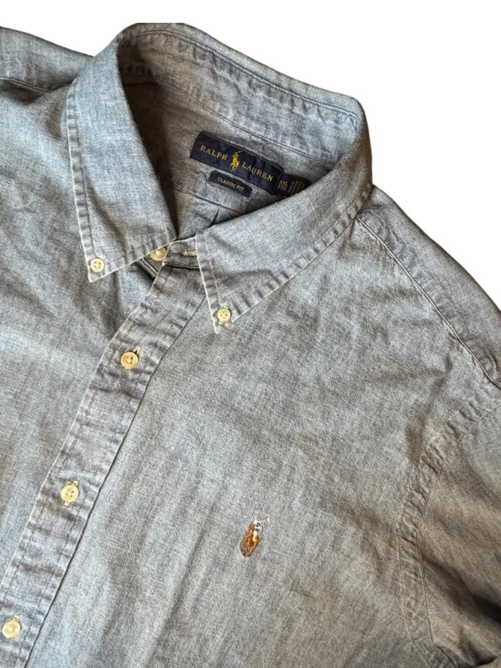 Ralph Lauren Classic Fit Button Down Shirt Men's XXL Blue Chambray Pony Logo EUC